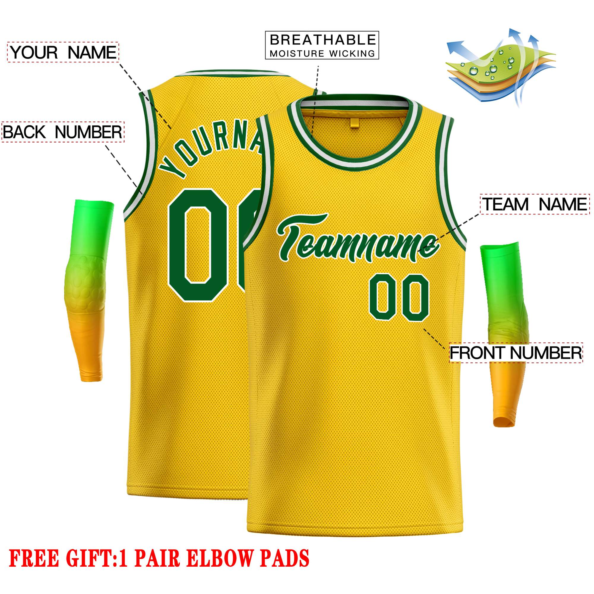 Custom Yellow Green-White Classic Tops Casual Basketball Jersey