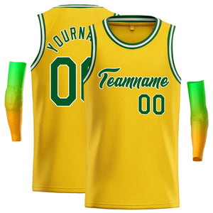 Maillot de basket-ball décontracté, haut classique jaune vert-blanc personnalisé