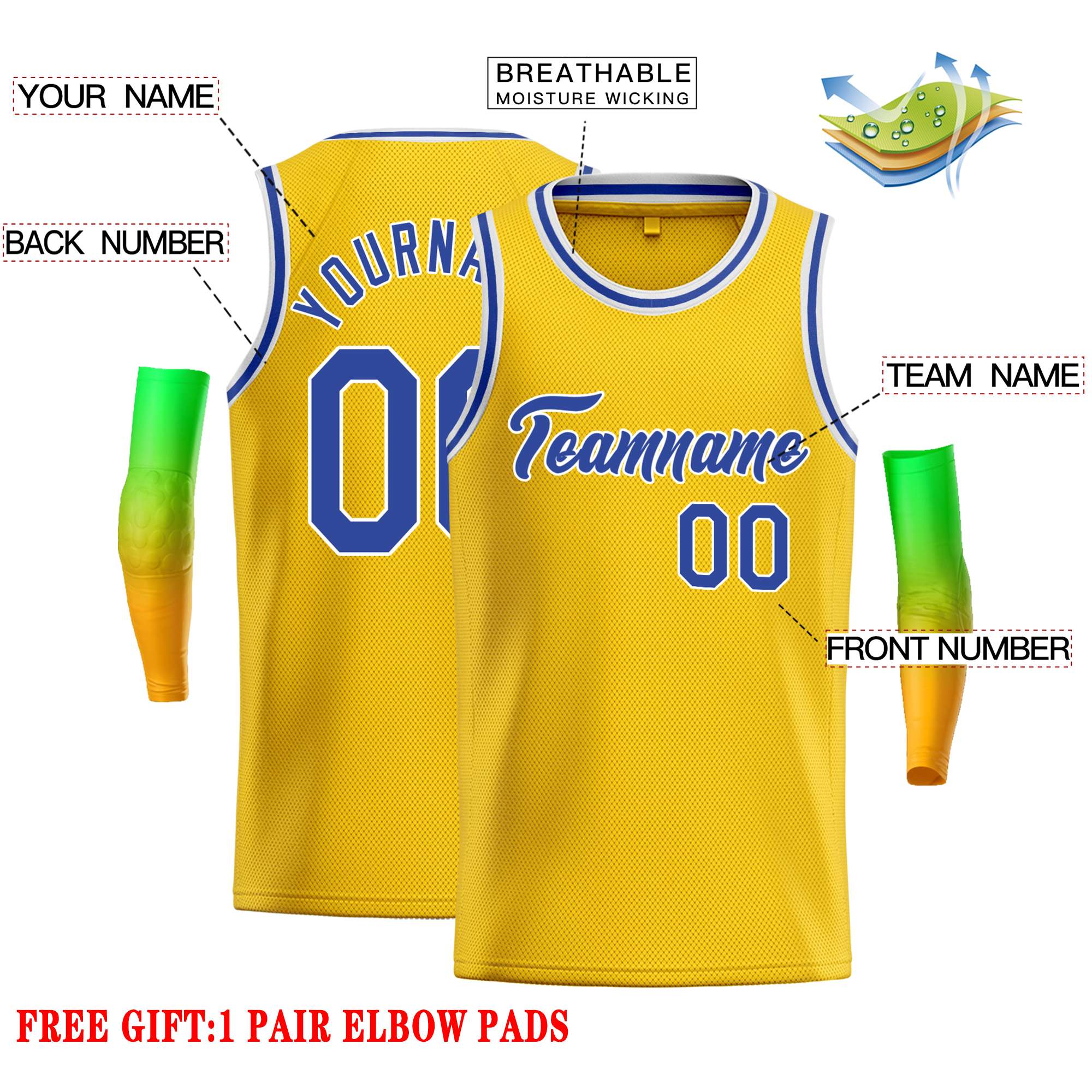 Custom Yellow Royal-White Classic Tops Casual Basketball Jersey