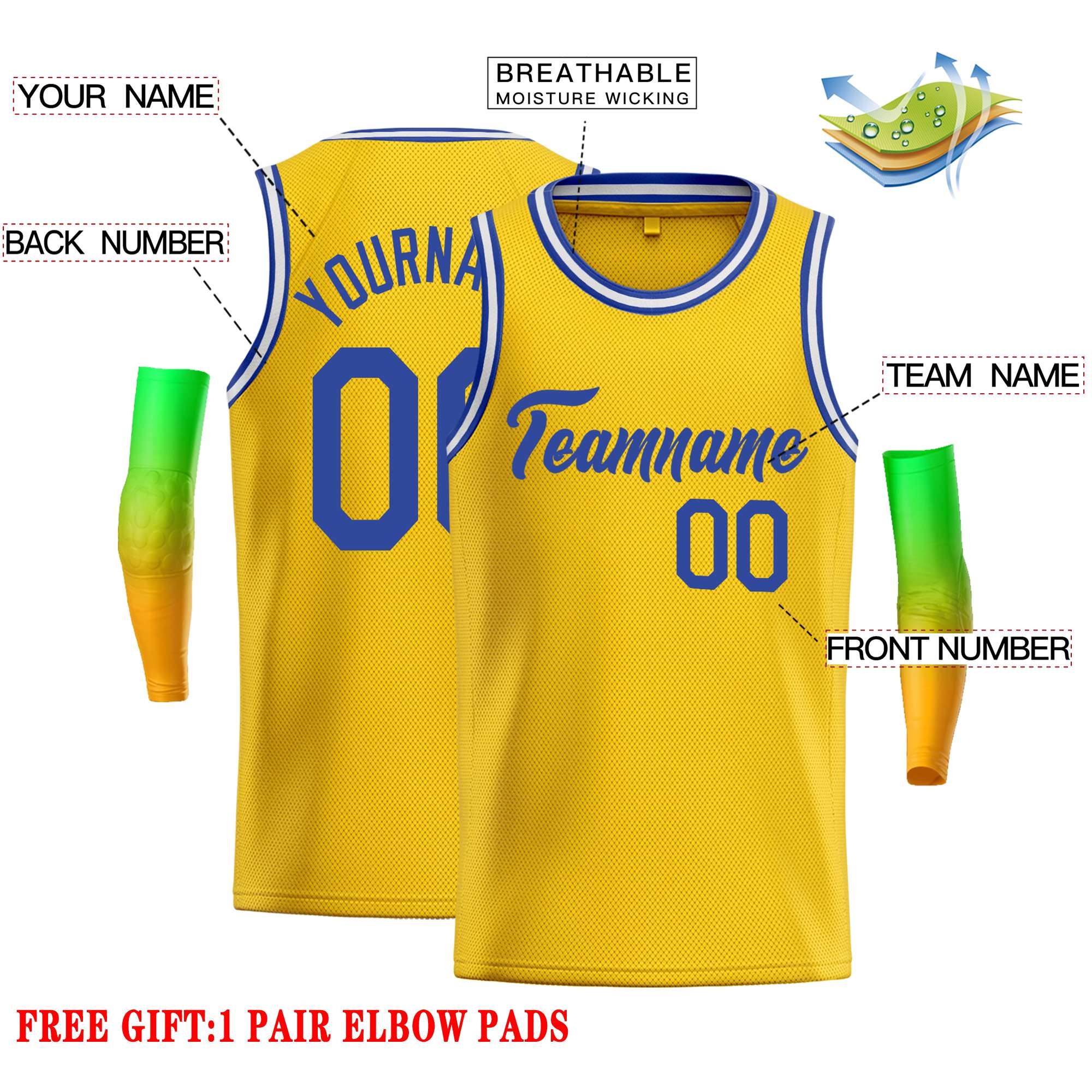 Custom Yellow Royal-White Classic Tops Casual Basketball Jersey