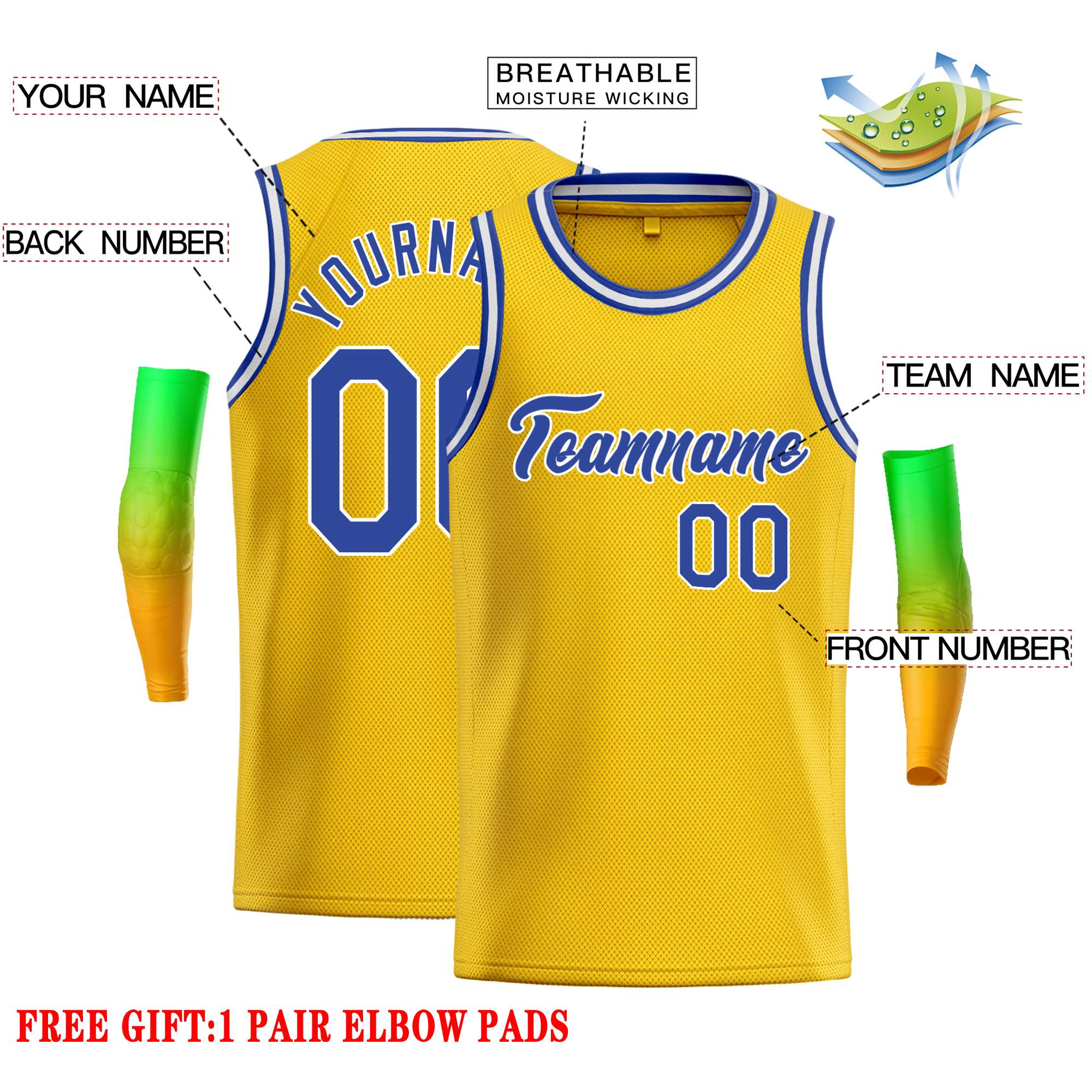 Custom Yellow Royal-White Classic Tops Casual Basketball Jersey