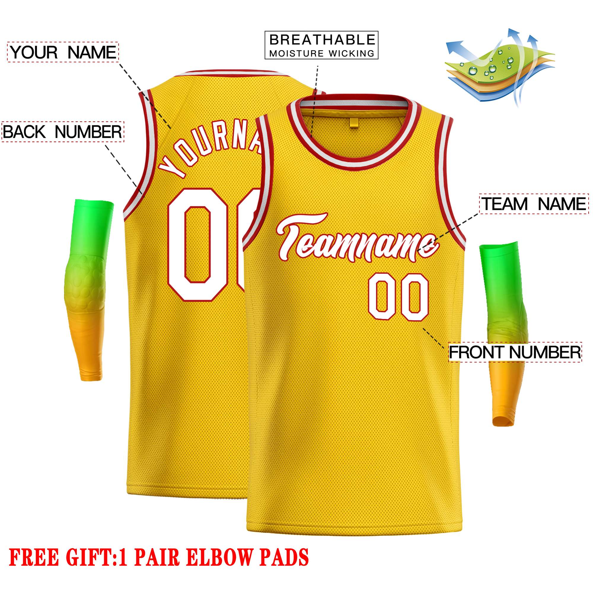 Custom Yellow White-Red Classic Tops Casual Basketball Jersey