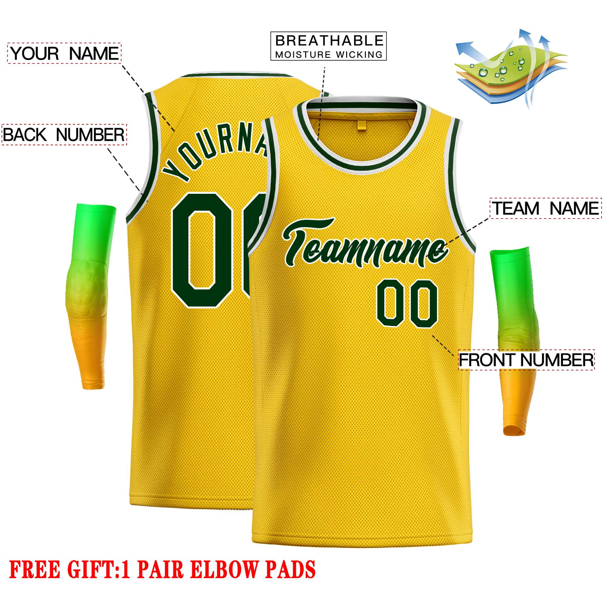 Custom Yellow Green-White Classic Tops Casual Basketball Jersey