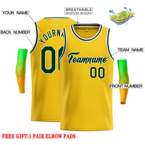 Maillot de basket-ball décontracté, haut classique jaune vert-blanc personnalisé