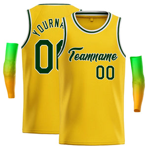 Maillot de basket-ball décontracté, haut classique jaune vert-blanc personnalisé