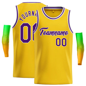 Custom Yellow Purple-White Classic Tops Casual Basketball Jersey