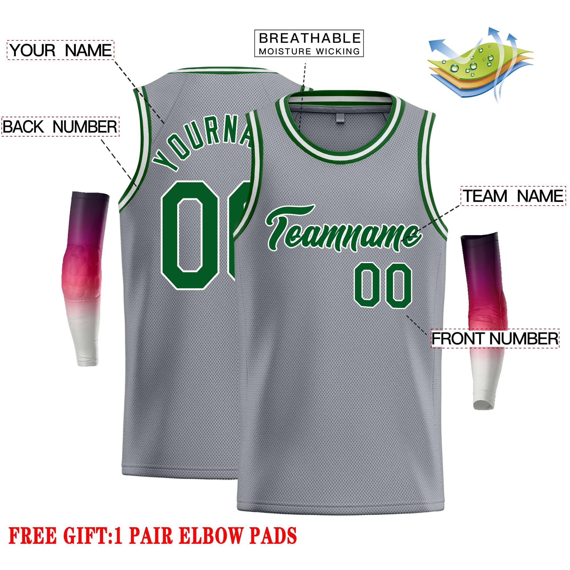 Custom Dark Gray Green-White Classic Tops Casual Basketball Jersey