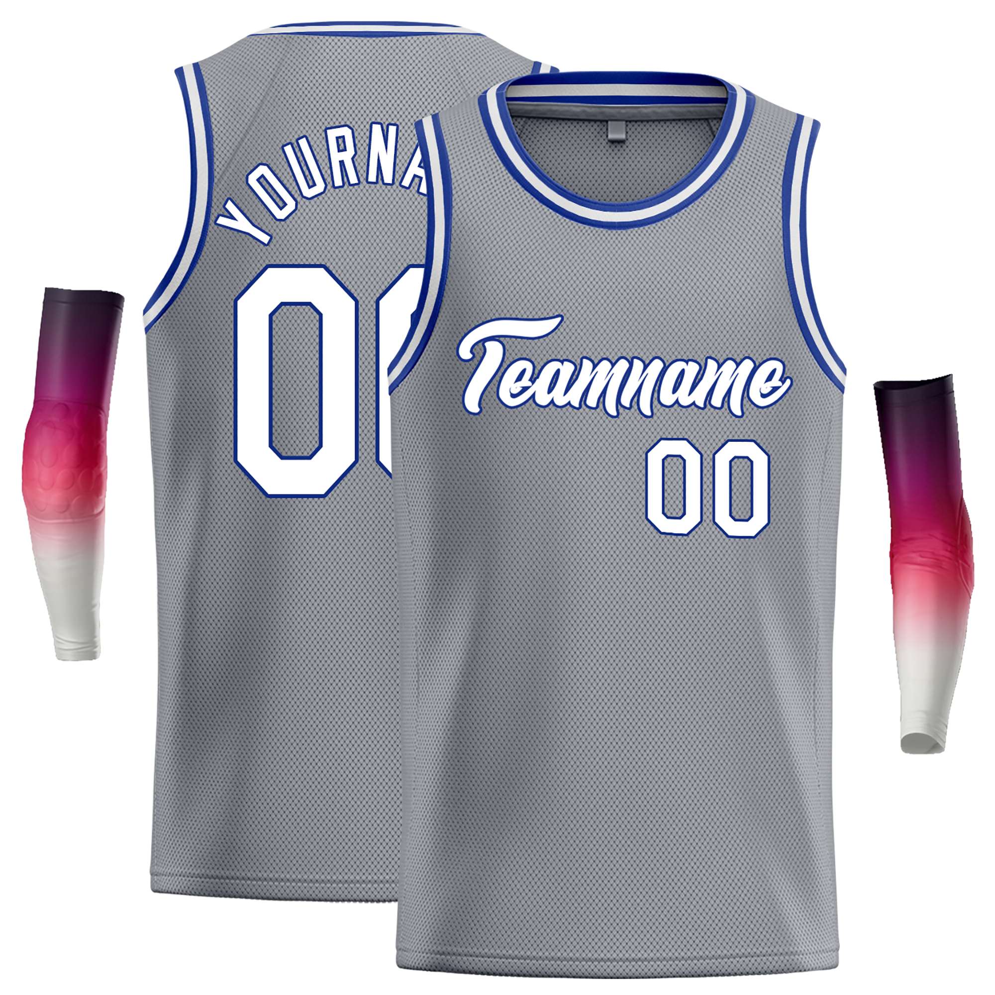 Maillot de basket-ball décontracté, personnalisé, gris foncé, blanc-Royal, classique, décontracté