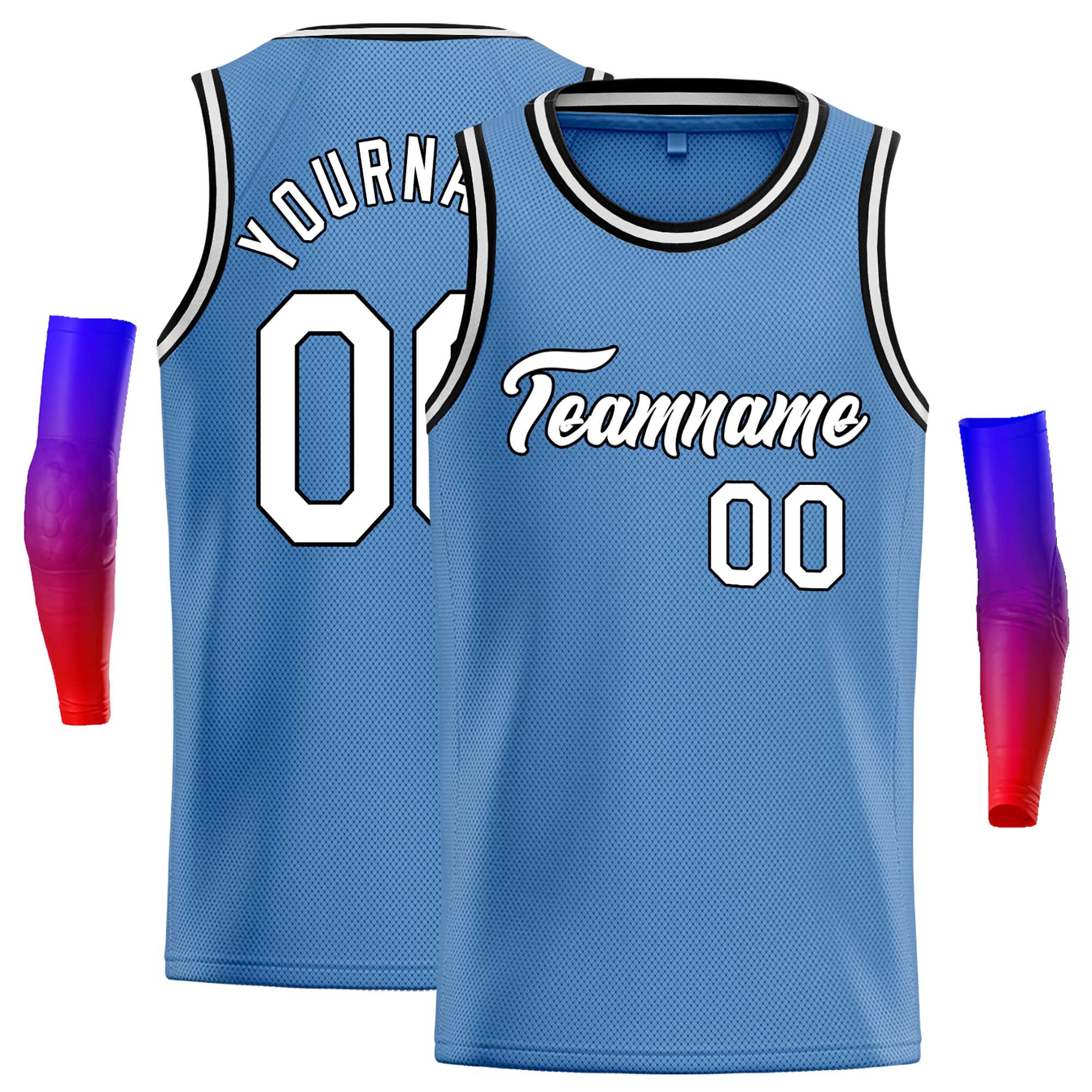 Custom Light Blue White-Black Classic Tops Casual Basketball Jersey