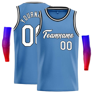 Maillot de basket-ball décontracté, bleu clair, blanc et noir, hauts classiques personnalisés