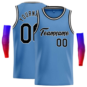 Maillot de basket-ball décontracté, personnalisé, bleu clair, noir et blanc, hauts classiques