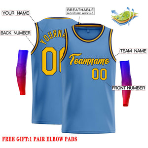 Maillot de basket-ball décontracté, personnalisé, bleu clair, jaune-marine, classique, décontracté