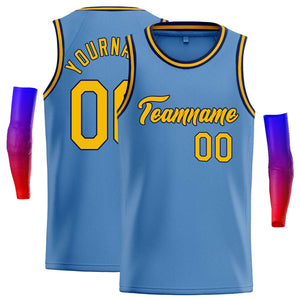 Maillot de basket-ball décontracté, personnalisé, bleu clair, jaune-marine, classique, décontracté