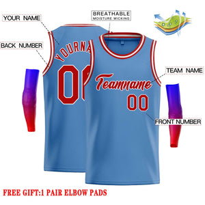 Custom Light Blue Red-White Classic Tops Casual Basketball Jersey