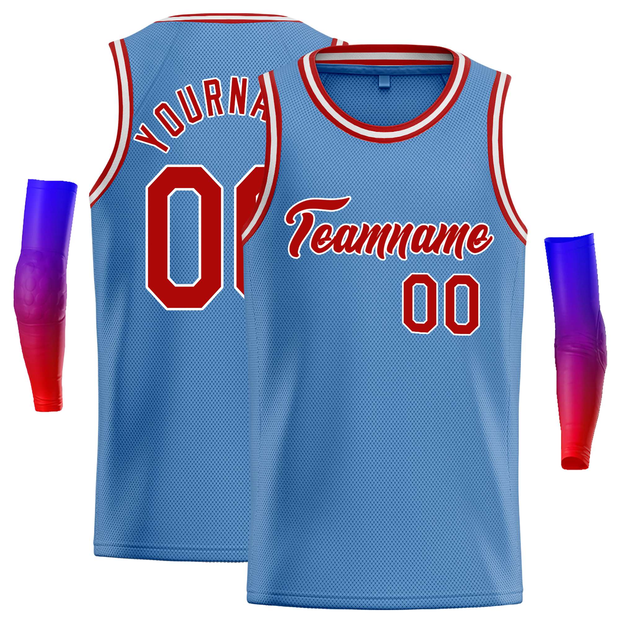 Custom Light Blue Red-White Classic Tops Casual Basketball Jersey