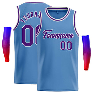 Maillot de basket-ball décontracté, personnalisé, bleu clair, violet-blanc, hauts classiques