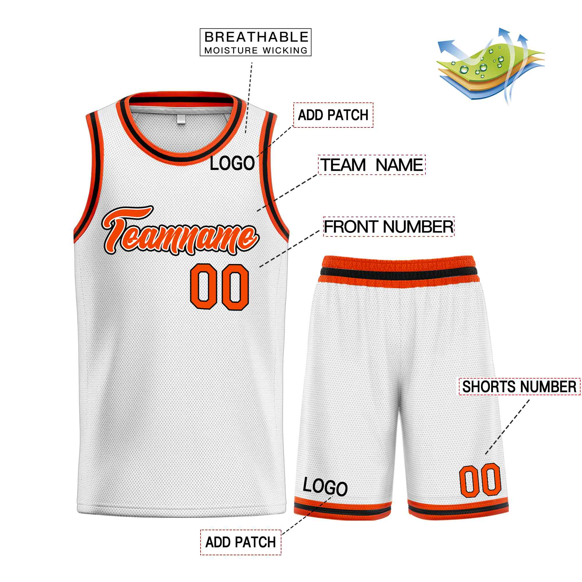 Custom White Orange-Black Heal Sports Uniform Classic Sets Basketball Jersey