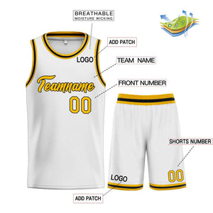 Uniforme de sport personnalisé blanc jaune-noir, ensembles classiques de basket-ball