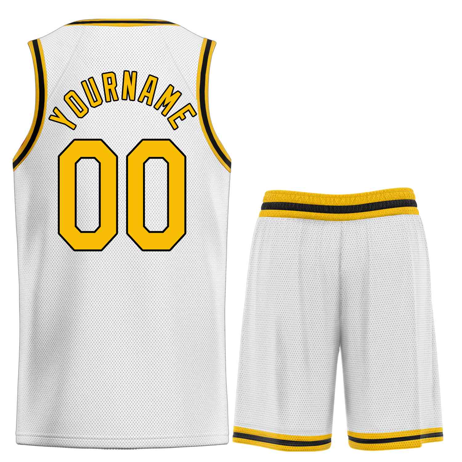 Uniforme de sport personnalisé blanc jaune-noir, ensembles classiques de basket-ball