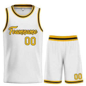 Uniforme de sport personnalisé blanc jaune-noir, ensembles classiques de basket-ball