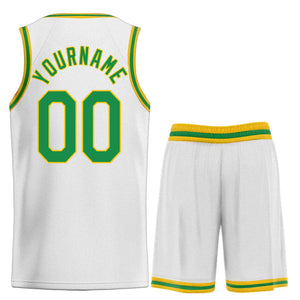 Uniforme de sport de guérison blanc vert-jaune personnalisé, ensembles classiques, maillot de basket-ball