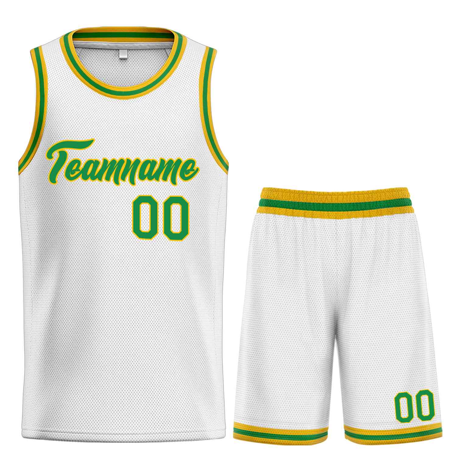 Uniforme de sport de guérison blanc vert-jaune personnalisé, ensembles classiques, maillot de basket-ball