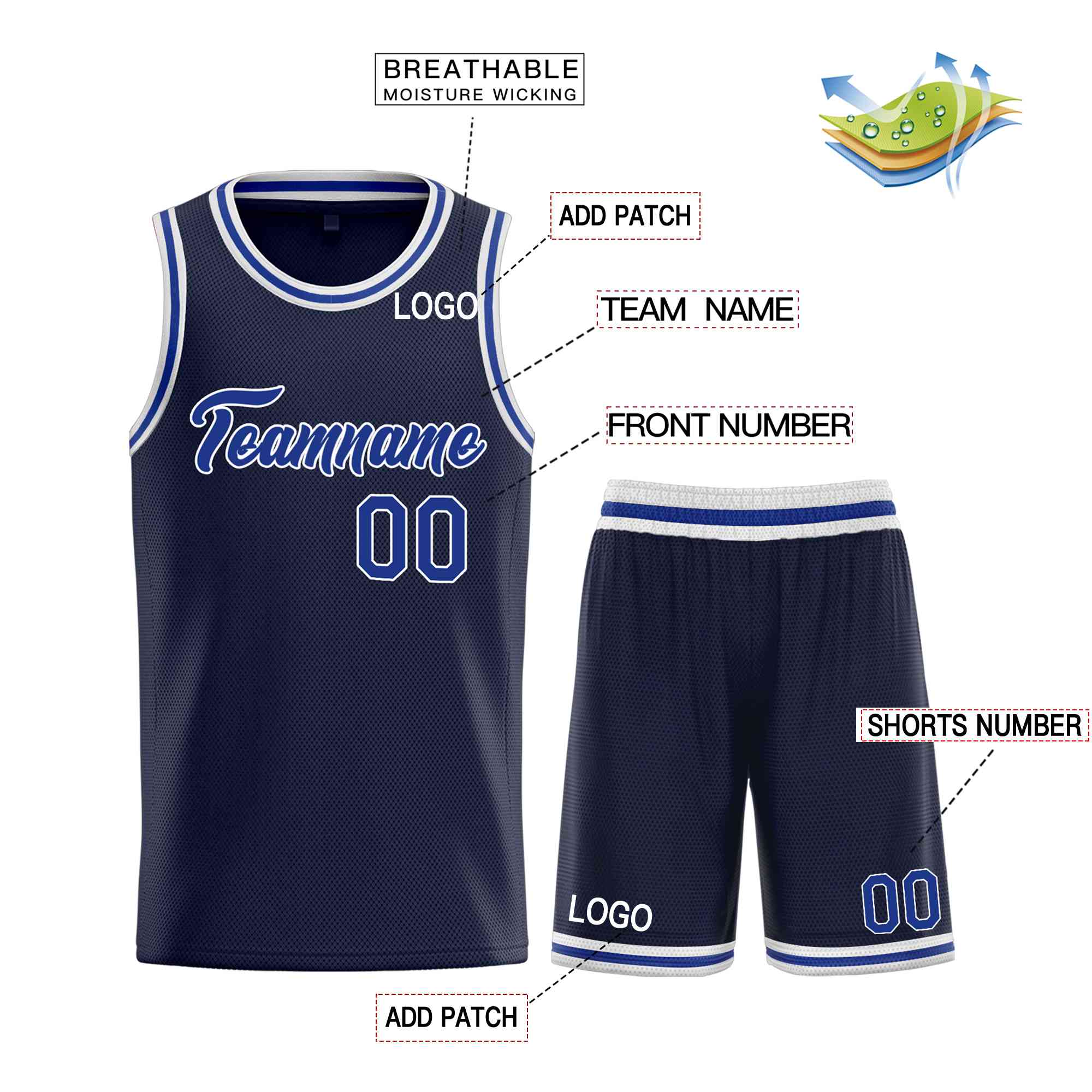 Custom Navy Royal-White Heal Sports Uniform Classic Sets Basketball Jersey