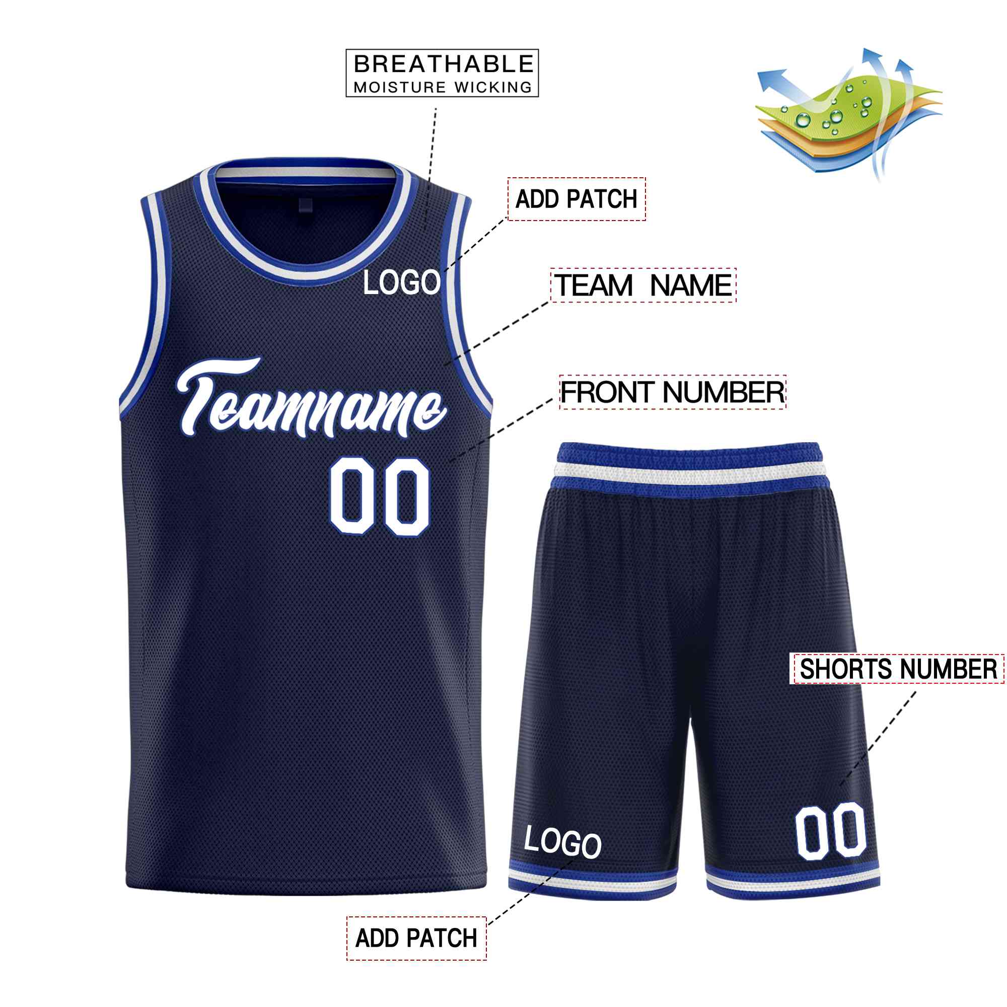 Custom Navy White-Royal Heal Sports Uniform Classic Sets Basketball Jersey