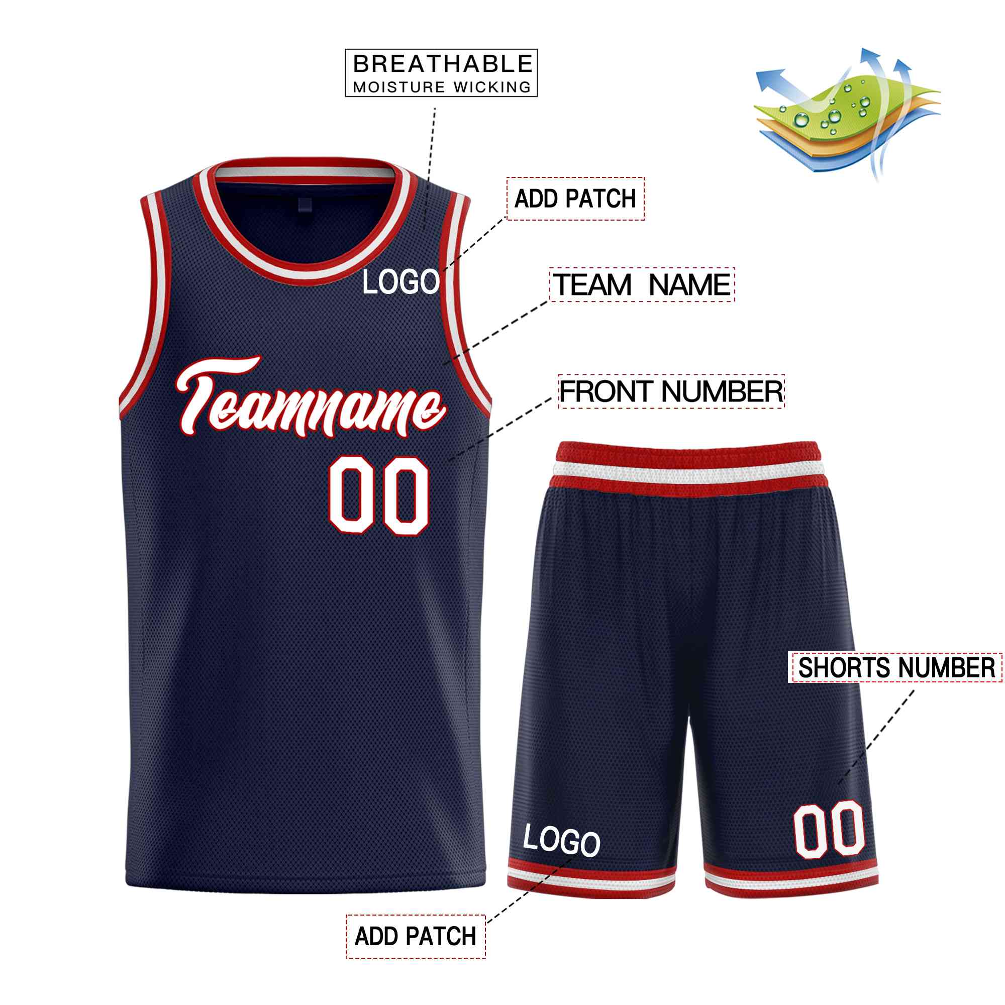 Custom Navy White-Red Heal Sports Uniform Classic Sets Basketball Jersey