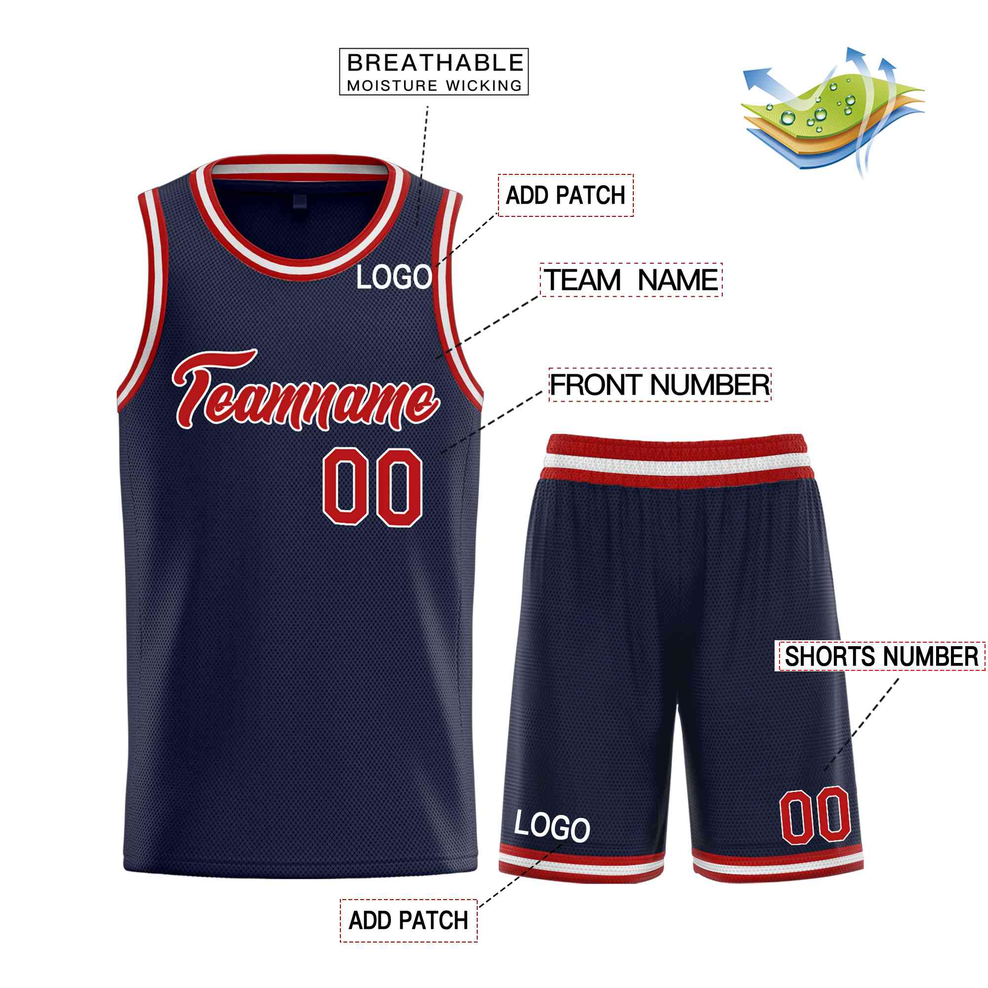 Custom Navy Red-White Heal Sports Uniform Classic Sets Basketball Jersey