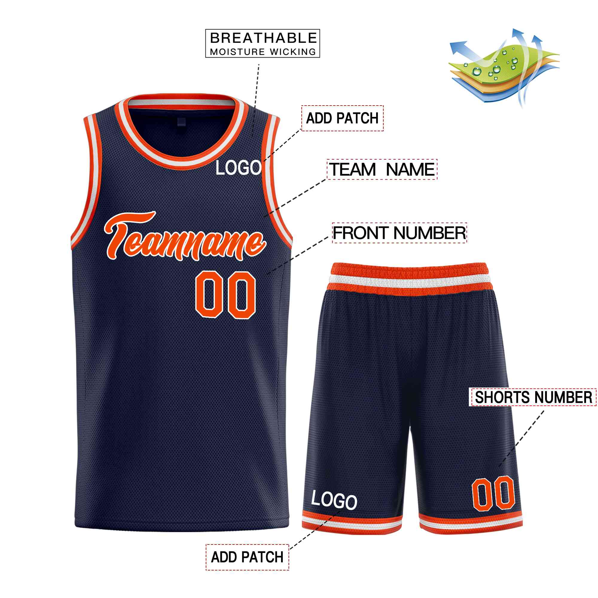 Custom Navy Orange-White Heal Sports Uniform Classic Sets Basketball Jersey