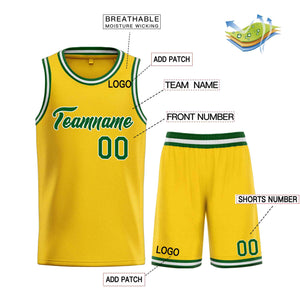 Uniforme de sport personnalisé jaune vert-blanc, ensembles classiques de basket-ball, maillot de basket-ball