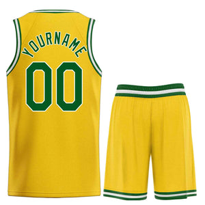 Uniforme de sport personnalisé jaune vert-blanc, ensembles classiques de basket-ball, maillot de basket-ball