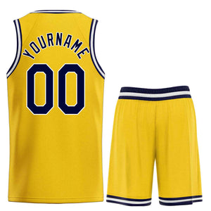 Uniforme de sport personnalisé jaune marine-blanc, ensembles classiques de basket-ball, maillot de basket-ball