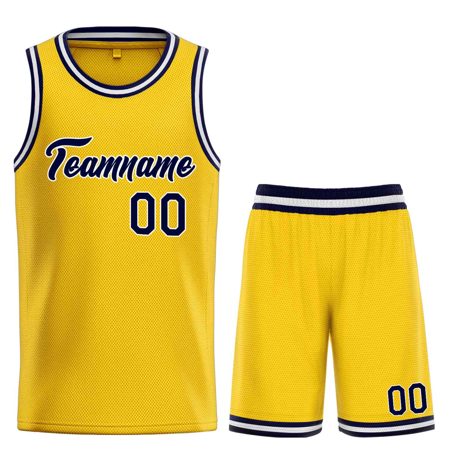 Uniforme de sport personnalisé jaune marine-blanc, ensembles classiques de basket-ball, maillot de basket-ball