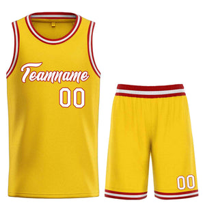 Uniforme de sport personnalisé jaune blanc-rouge, ensembles classiques de basket-ball, maillot de basket-ball