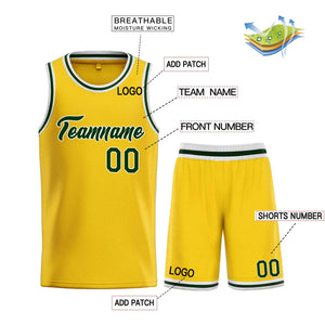 Uniforme de sport de guérison personnalisé jaune chasseur vert-blanc, ensembles classiques, maillot de basket-ball