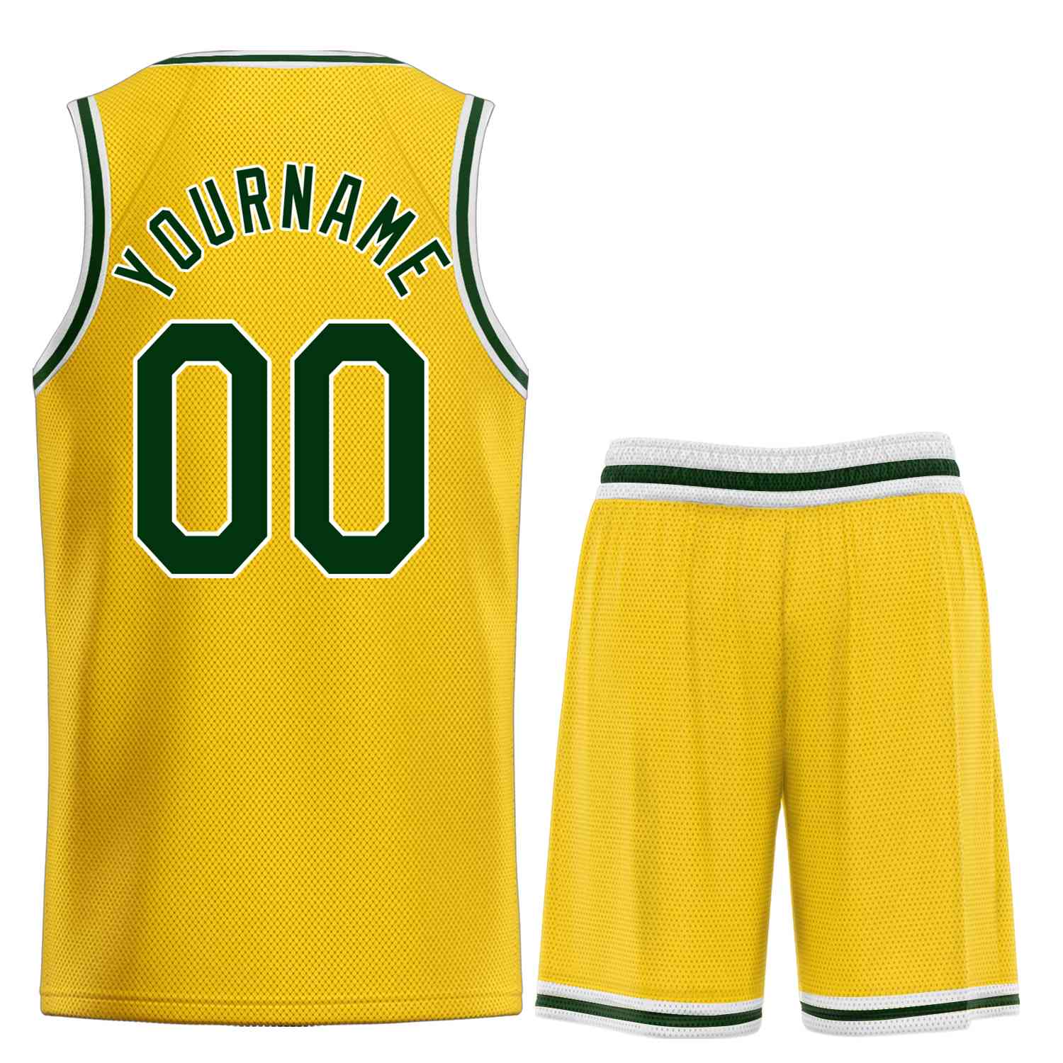 Uniforme de sport de guérison personnalisé jaune chasseur vert-blanc, ensembles classiques, maillot de basket-ball