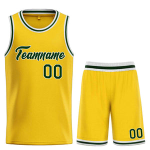 Uniforme de sport de guérison personnalisé jaune chasseur vert-blanc, ensembles classiques, maillot de basket-ball