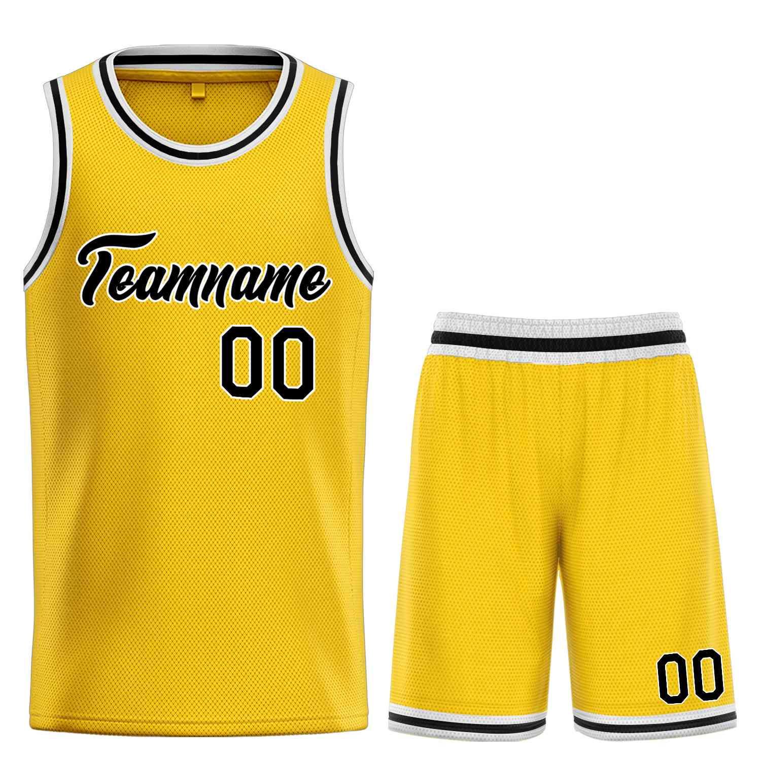 Uniforme de sport personnalisé jaune noir-blanc, ensembles classiques de basket-ball, maillot de basket-ball