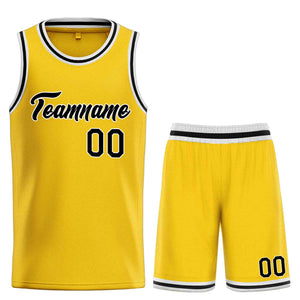 Uniforme de sport personnalisé jaune noir-blanc, ensembles classiques de basket-ball, maillot de basket-ball