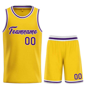 Uniforme de sport personnalisé jaune violet-blanc, ensembles classiques de basket-ball, maillot de basket-ball