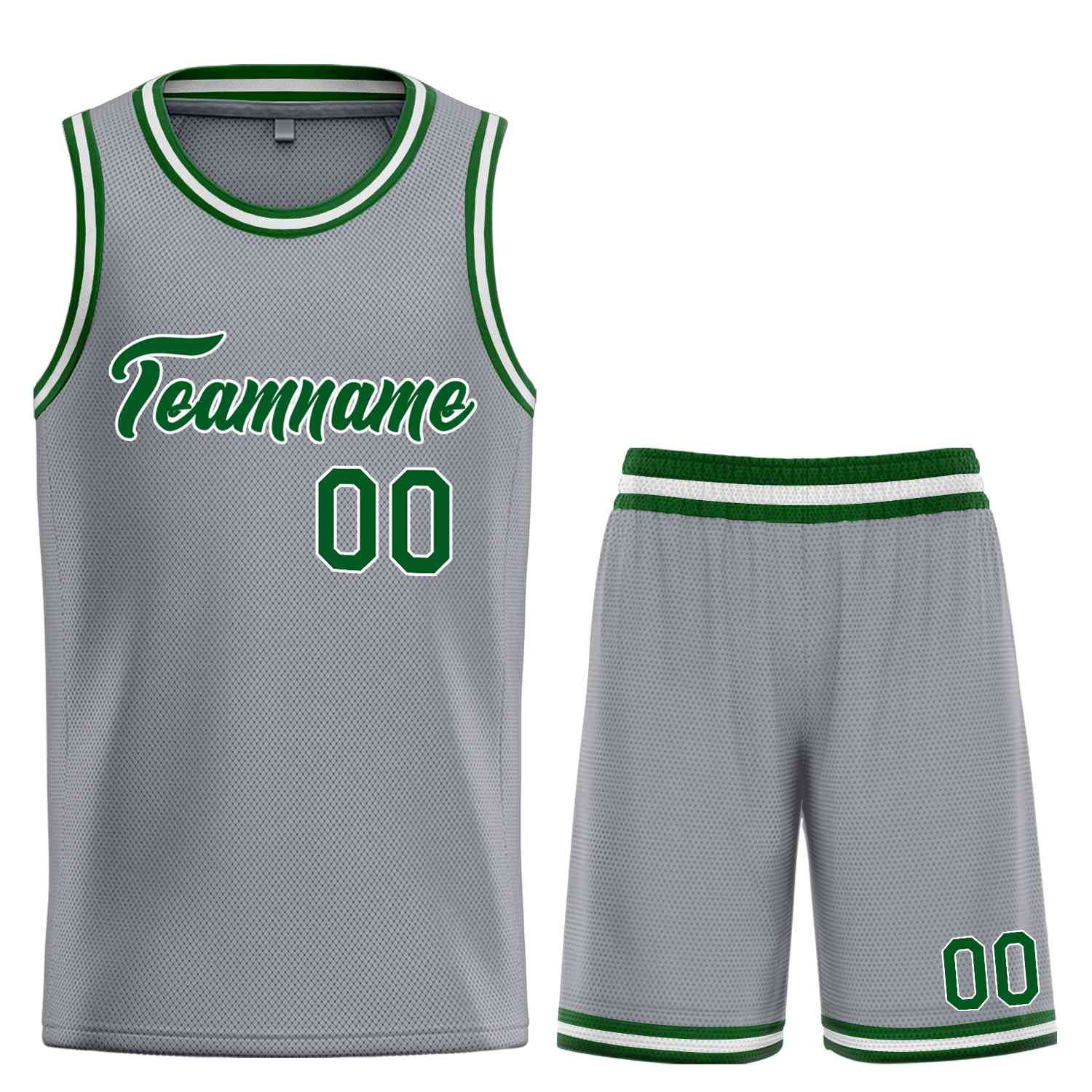 Uniforme de sport de guérison personnalisé gris foncé vert-blanc, ensembles classiques, maillot de basket-ball