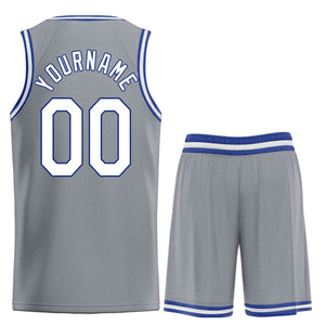 Uniforme de sport personnalisé gris foncé blanc-Royal Heal, ensembles classiques, maillot de basket-ball