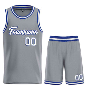 Uniforme de sport personnalisé gris foncé blanc-Royal Heal, ensembles classiques, maillot de basket-ball