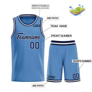 Custom Light Blue Navy-White Heal Sports Uniform Classic Sets Basketball Jersey