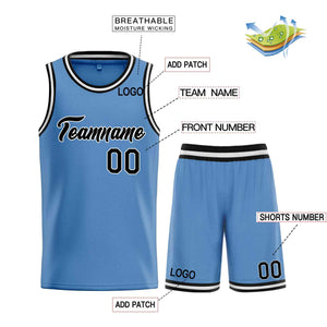 Uniforme de sport de guérison personnalisé, bleu clair, noir et blanc, ensembles classiques, maillot de basket-ball