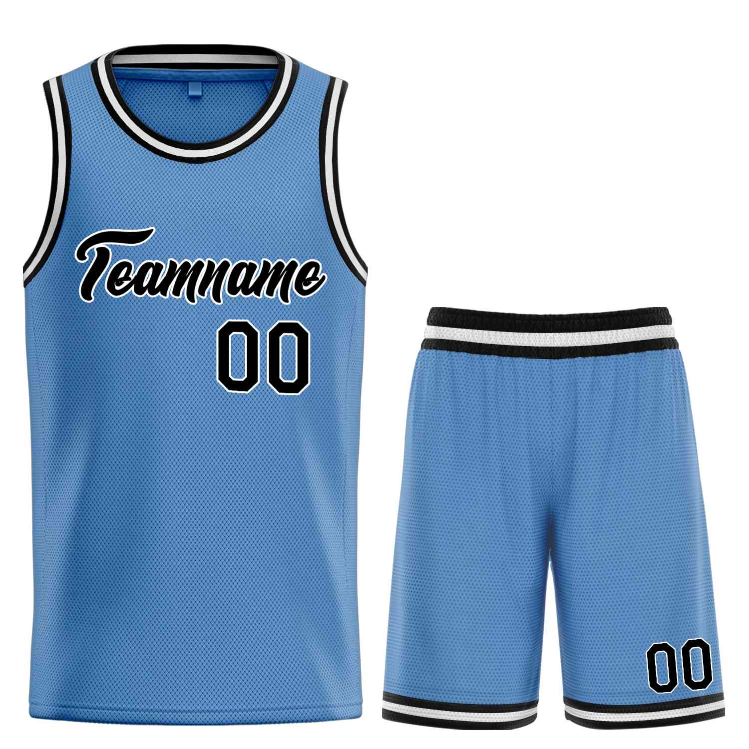 Uniforme de sport de guérison personnalisé, bleu clair, noir et blanc, ensembles classiques, maillot de basket-ball