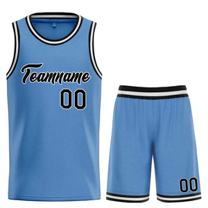 Uniforme de sport de guérison personnalisé, bleu clair, noir et blanc, ensembles classiques, maillot de basket-ball