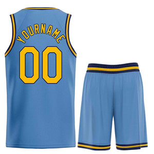 Uniforme de sport personnalisé bleu clair jaune-marine, ensembles classiques de basket-ball, maillot de basket-ball